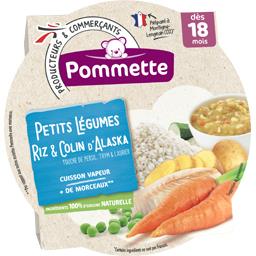 Fondue de petits légumes, riz et colin d'Alaska, dès 18 mois Fondue de petits légumes, riz et colin d'Alaska, dès 18 mois,POMMETTE,l'assiette de 260g