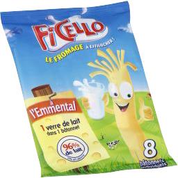 Le bâtonnet de fromage à l'emmental à effilocher Le bâtonnet de fromage à l'emmental à effilocher,FICELLO,les 8 sachets individuels de 21g
