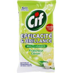 Lingettes multi-usages efficacité & brillance citron Lingettes multi-usages efficacité & brillance citron,CIF,le paquet de 60 lingettes