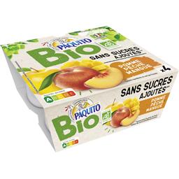 Purée pomme pêche mangue sans sucres ajoutés Purée pomme pêche mangue sans sucres ajoutés,PAQUITO,les 4 coupelles de 100 g
